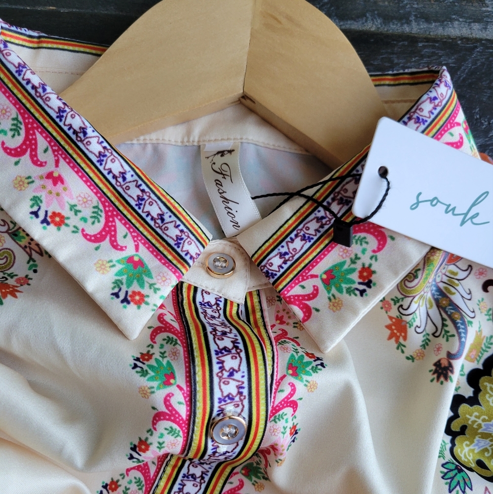 Souk + Sepia Button Belted Boho Western Dresss NWT Paisley Print Designer - Picture 10 of 11